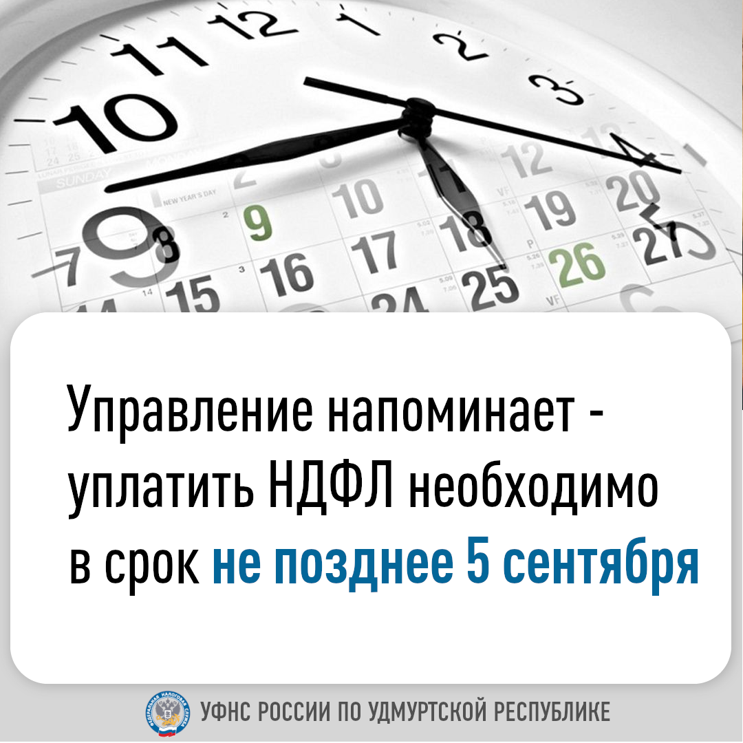 Управление напоминает - уплатить НДФЛ необходимо в срок не позднее 5 сентября.